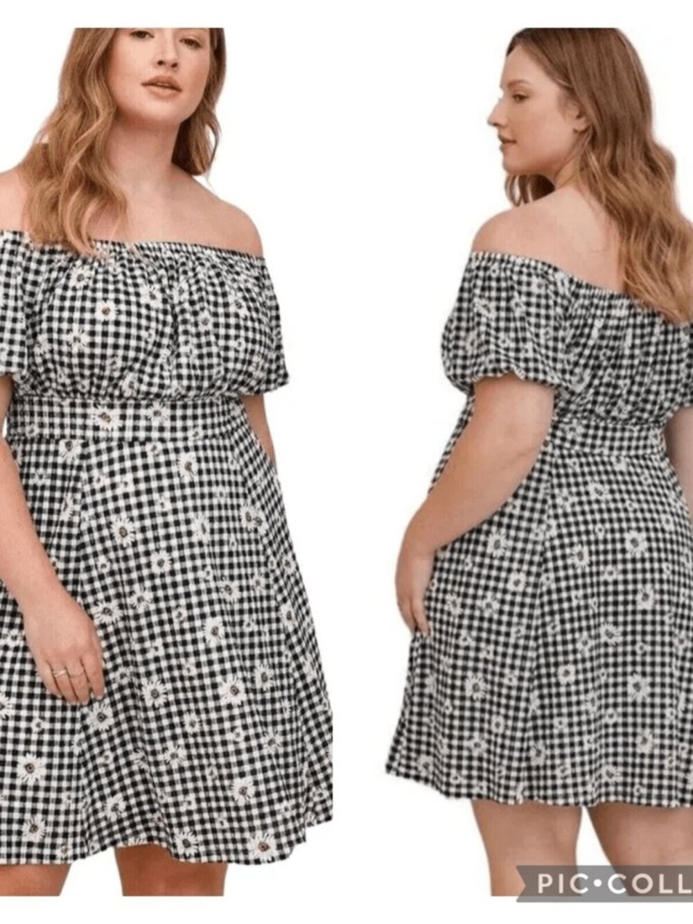 Torrid Black and White Checkered Mini Dress Off Shoulder